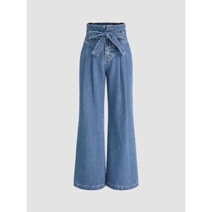 Cider High Waist‎ Solid BowKnot Wide Leg Jeans